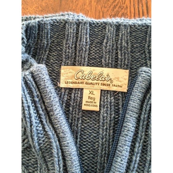 Women's Vintage Cabelas 1/4 Zip Cable Knit Sweater Size XL Blue 90s Heavy Chunky - Picture 7 of 10
